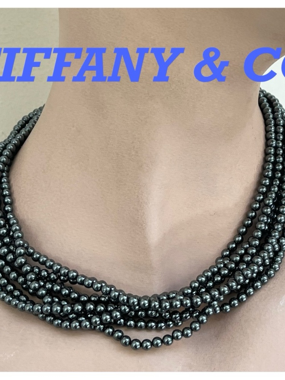 🔴Authentic TIFFANY&CO Vintage Torsade Hematite Multistrand Beads Silver Necklace